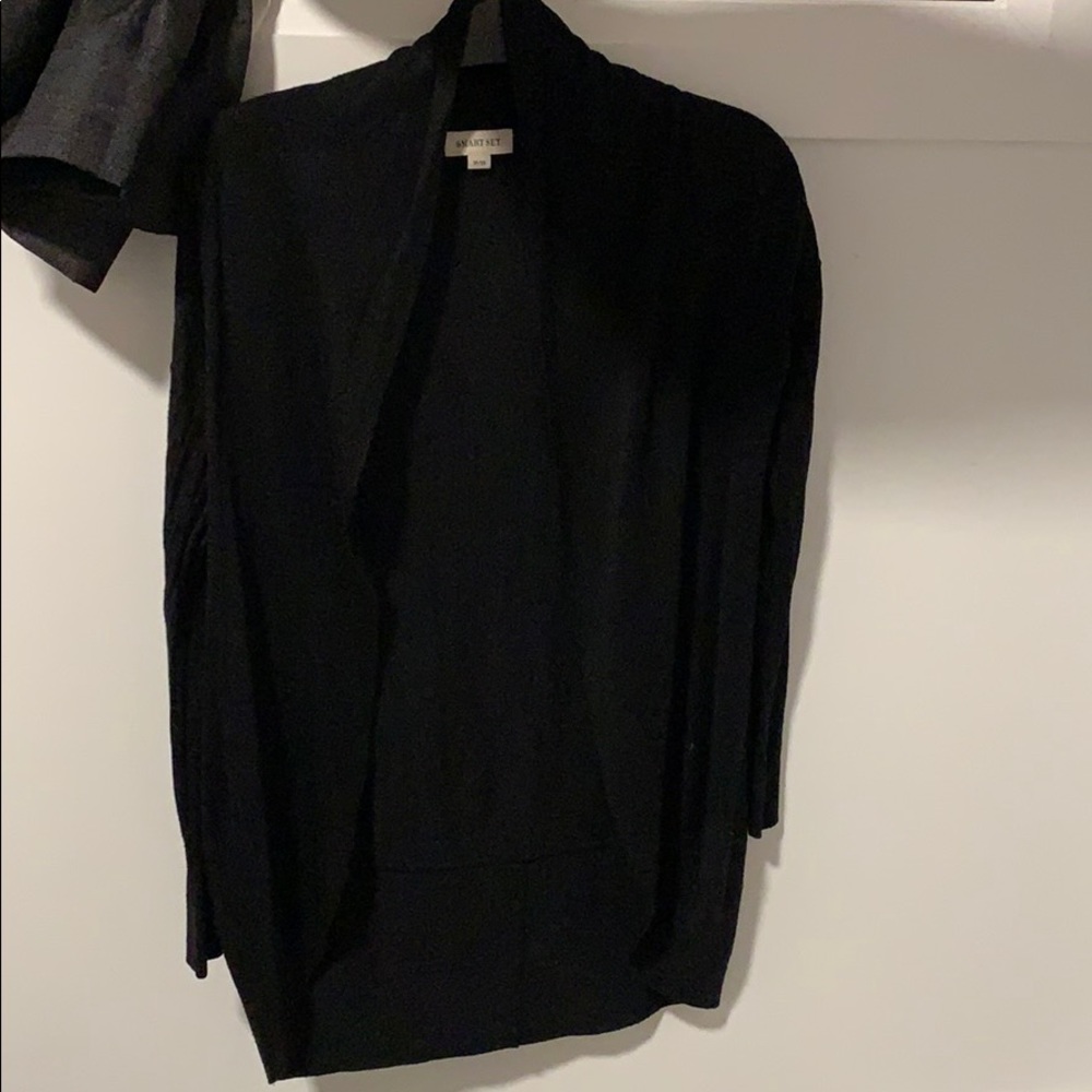 Black long, open cardigan